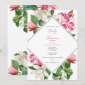  Baby shower White en Roze Magnolia Flowers Kaart (Voorkant / Achterkant)