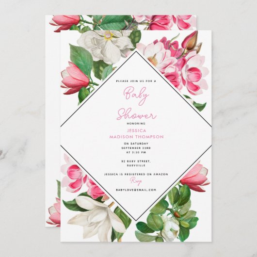 Baby shower White en Roze Magnolia Flowers Kaart (Voorkant / Achterkant)