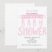 BABY SHOWER White en roze zijn een meisjesuitnodig Kaart (Voorkant / Achterkant)