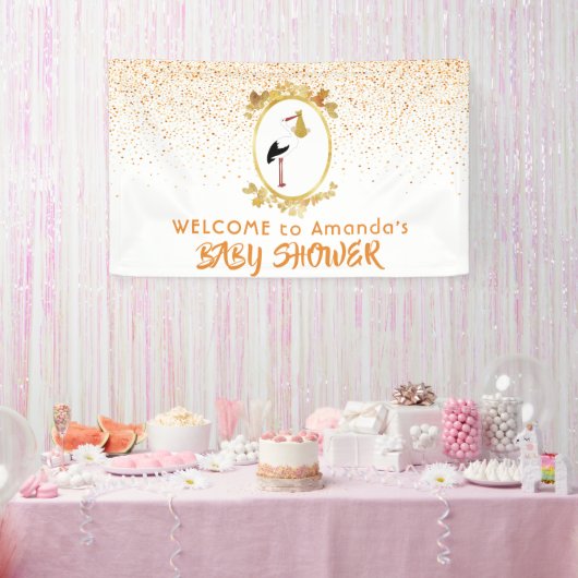 Baby shower White gold stork Welkom Spandoek (Feest)