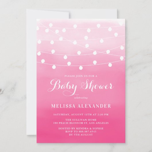 Baby shower White String Lights Pink Ombre Kaart (Voorkant)