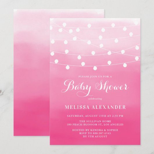 Baby shower White String Lights Pink Ombre Kaart (Voorkant / Achterkant)