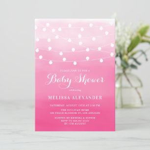 Baby shower White String Lights Pink Ombre Kaart