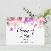 Baby Shower Wijziging van de Plannen Waterverf Blo Save The Date (Staand voorkant)