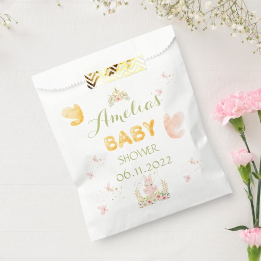 Baby shower wil zakken roze konijnensfeest bedankzakje (Gezegeld)