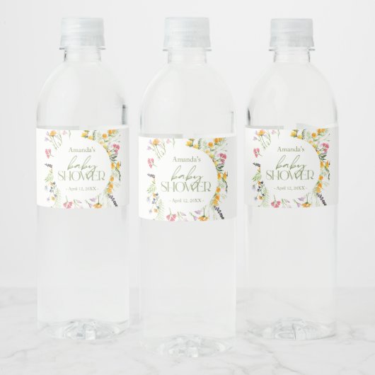 Baby shower Wildbloemen, aangepast Waterfles Etiket (Flessen)