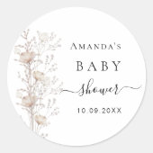 Baby shower wilde bloem bloei beige ronde sticker (Voorkant)