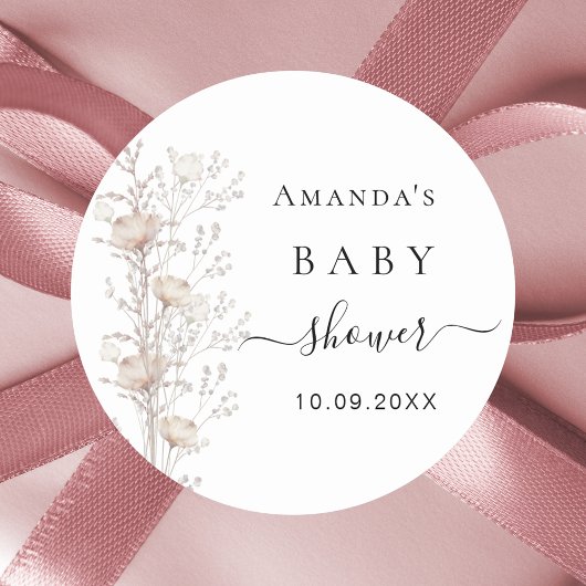 Baby shower wilde bloem bloei beige ronde sticker