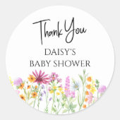 Baby shower Wilde bloem Dank u wel Ronde Sticker (Voorkant)