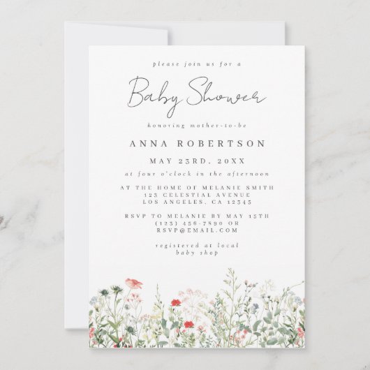 Baby shower Wilde bloem Kaart (Voorkant)