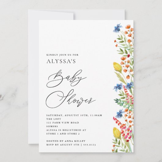 Baby shower Wilde bloem Kaart (Voorkant)