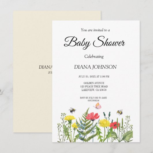 Baby shower wilde bloem kaart (Voorkant / Achterkant)