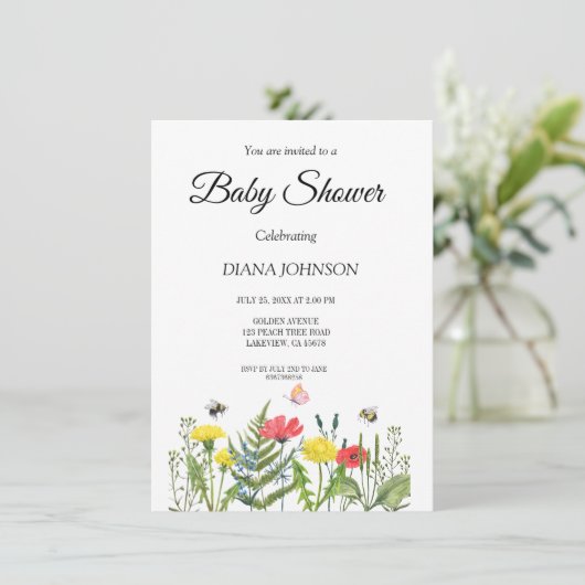 Baby shower wilde bloem kaart (Staand voorkant)