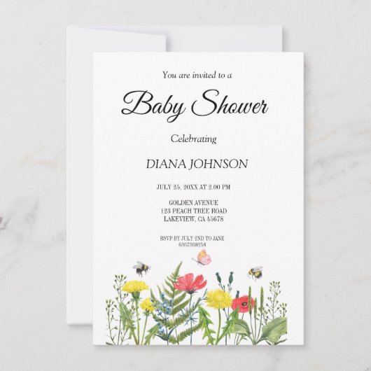 Baby shower wilde bloem kaart (Voorkant)