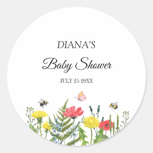 Baby shower wilde bloem ronde sticker (Voorkant)