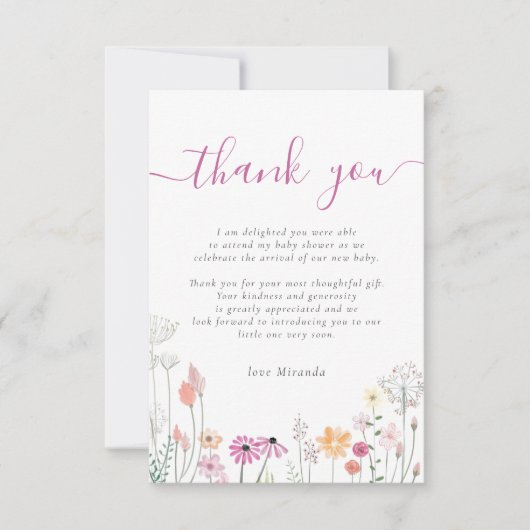 Baby shower wilde bloemen bedankkaart (Voorkant)