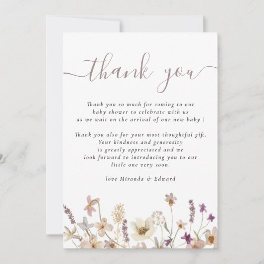 Baby shower wilde bloemen bedankkaart (Voorkant)