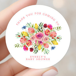 Baby shower wilde bloemen ronde sticker