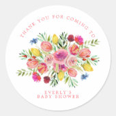 Baby shower wilde bloemen ronde sticker (Voorkant)