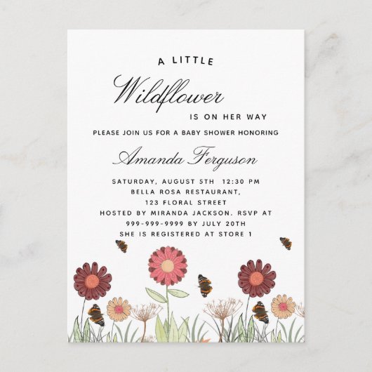 Baby Shower wilde bloemen vlinder retro Uitnodiging Briefkaart (Voorkant)