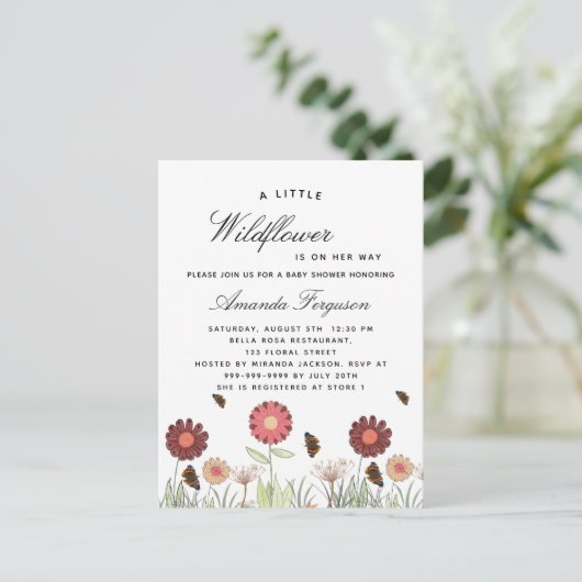 Baby Shower wilde bloemen vlinder retro Uitnodiging Briefkaart (Staand voorkant)