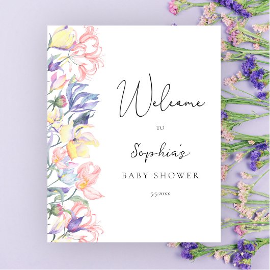Baby shower wilde bloemen welkom poster