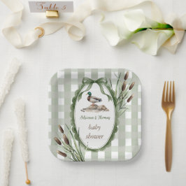 Baby Shower Wilde Eend Gingham Groen Papieren Bordje