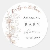 Baby shower Wildflower Bloom Beige Cream Ronde Sticker (Voorkant)