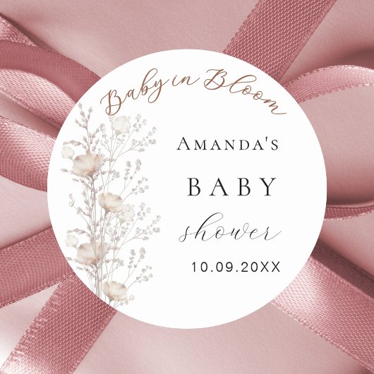 Baby shower Wildflower Bloom Beige Cream Ronde Sticker