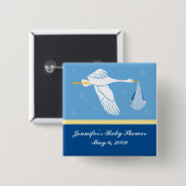 Baby shower winkelwieg - blauw vierkante button 5,1 cm (Voorkant /achterkant)