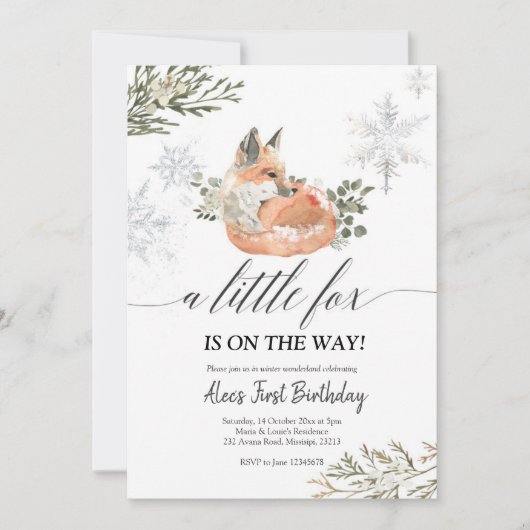 Baby shower Winter Fox Kaart (Voorkant)