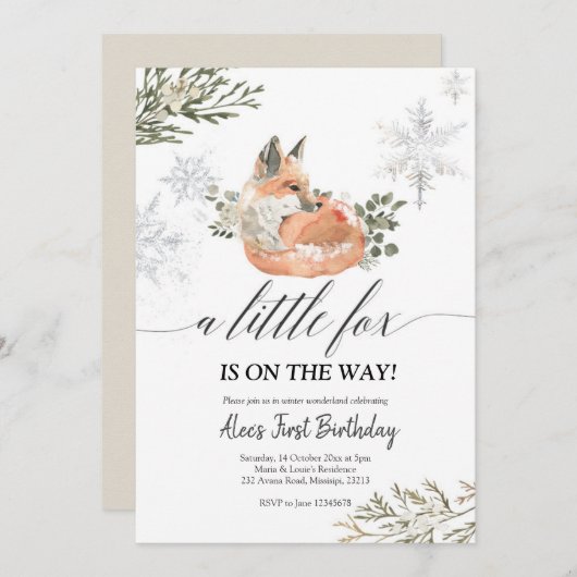 Baby shower Winter Fox Kaart (Voorkant / Achterkant)