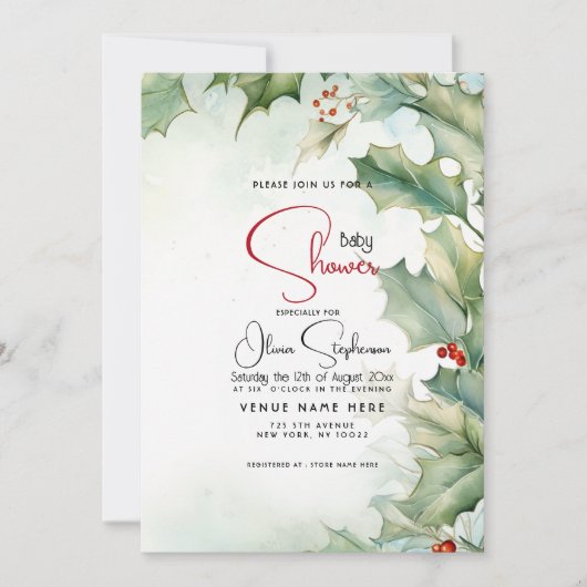 Baby Shower- Winter Hulst en Bessen Kaart (Voorkant)