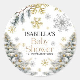 Baby shower Winter Ronde Sticker