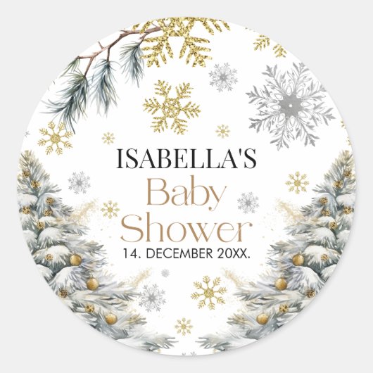 Baby shower Winter Ronde Sticker (Voorkant)