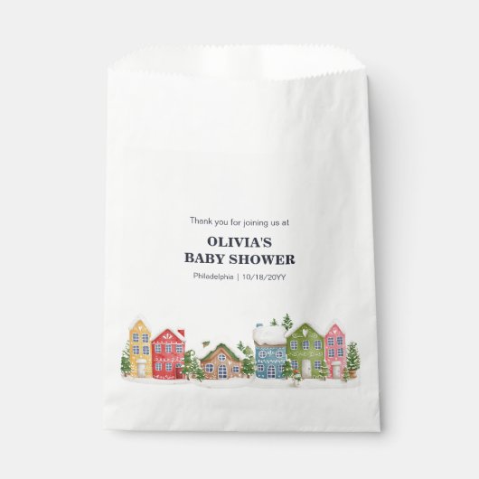 Baby shower Winter sneeuwdorp Bedankzakje (Voorkant)