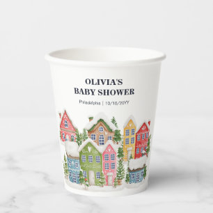 Baby shower Winter sneeuwdorp Papieren Bekers