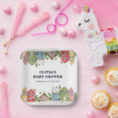 Baby shower Winter sneeuwdorp Papieren Bordje (Feest)