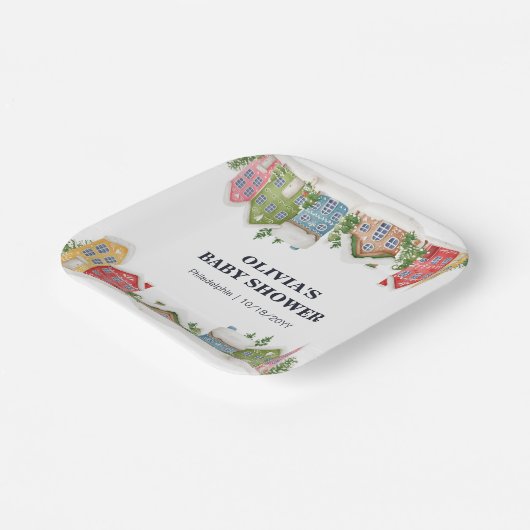 Baby shower Winter sneeuwdorp Papieren Bordje (Gebogen)