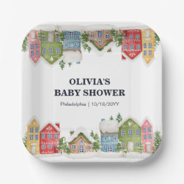 Baby shower Winter sneeuwdorp Papieren Bordje