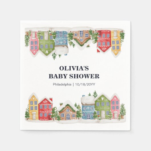 Baby shower Winter sneeuwdorp Servet (Voorkant)