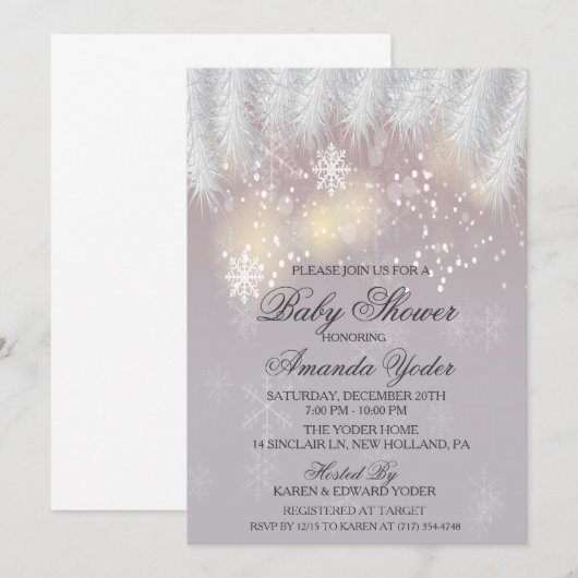 Baby shower Winter Snowflake Invitation Kaart (Voorkant / Achterkant)