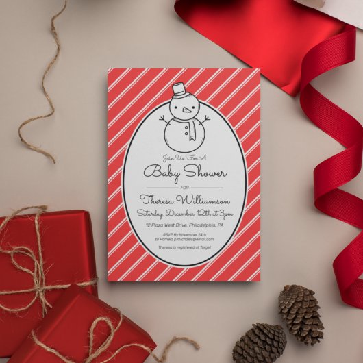 BABY SHOWER | Winter Snowman Candy Cane Kaart