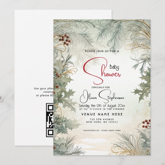 Baby shower- Winter Waterverf Botanisch Kaart (Voorkant / Achterkant)