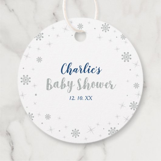 Baby shower Winter Wonderland Silver & Navy Boy Bedankjes Labels (Achterkant)