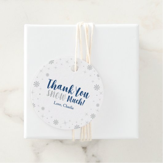 Baby shower Winter Wonderland Silver & Navy Boy Bedankjes Labels (In situ)