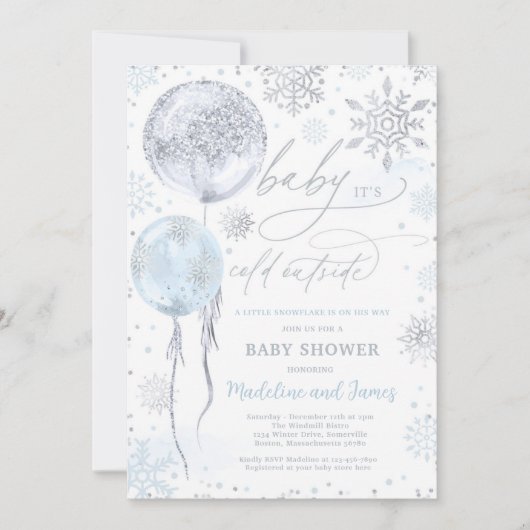 Baby shower winterblauw en zilver kaart (Voorkant)