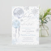 Baby shower winterblauw en zilver kaart (Staand voorkant)