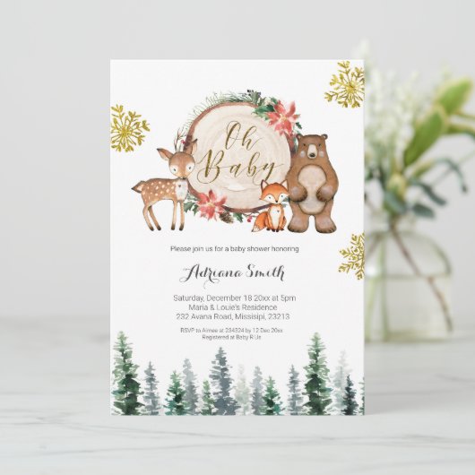 Baby shower winterbos kaart (Staand voorkant)