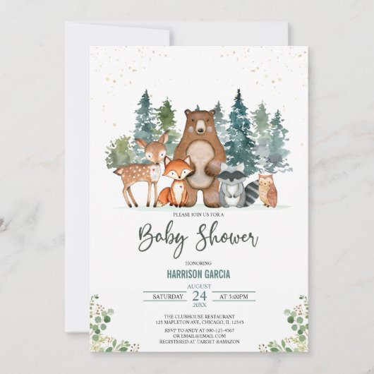 Baby shower winterbos kaart (Voorkant)